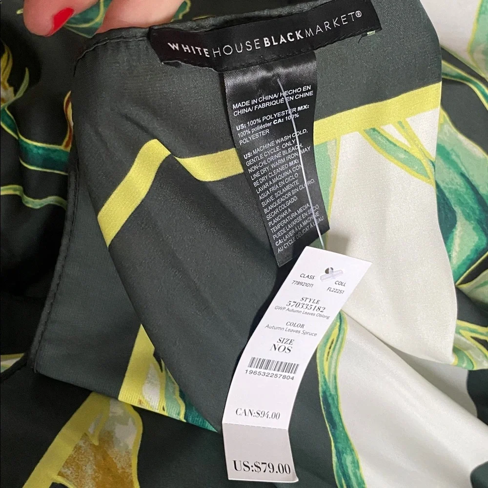 NWT White House Black Market Autumn Leaves Spruce Floral Oblong Scarf 71”x21”
